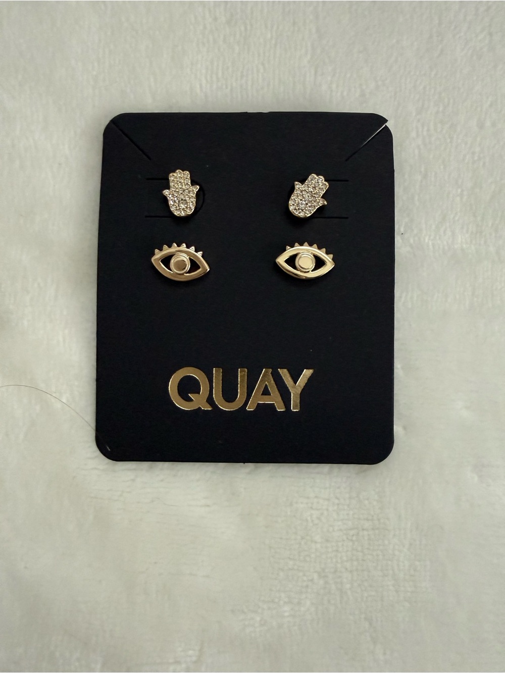 Quay Australia Gold Hamsa and Eye Stud Set with Crystal Accents